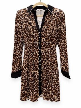 Pastels Leopard Print Mini Dress with Black Trim